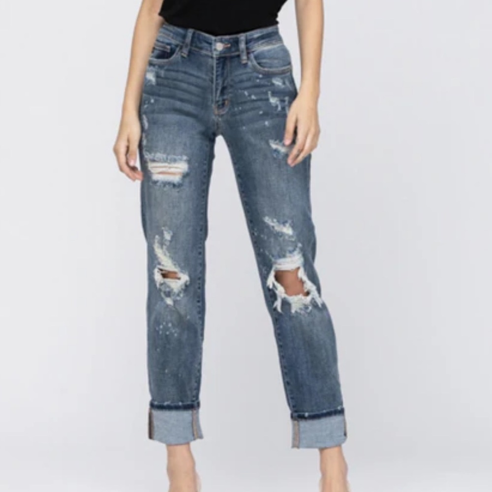 Judy Blue Danica Boyfriend Fit Bleach Splatter Jeans 16W